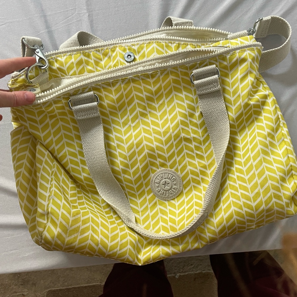 Kipling Yellow Leaf Print Crossbody Bag